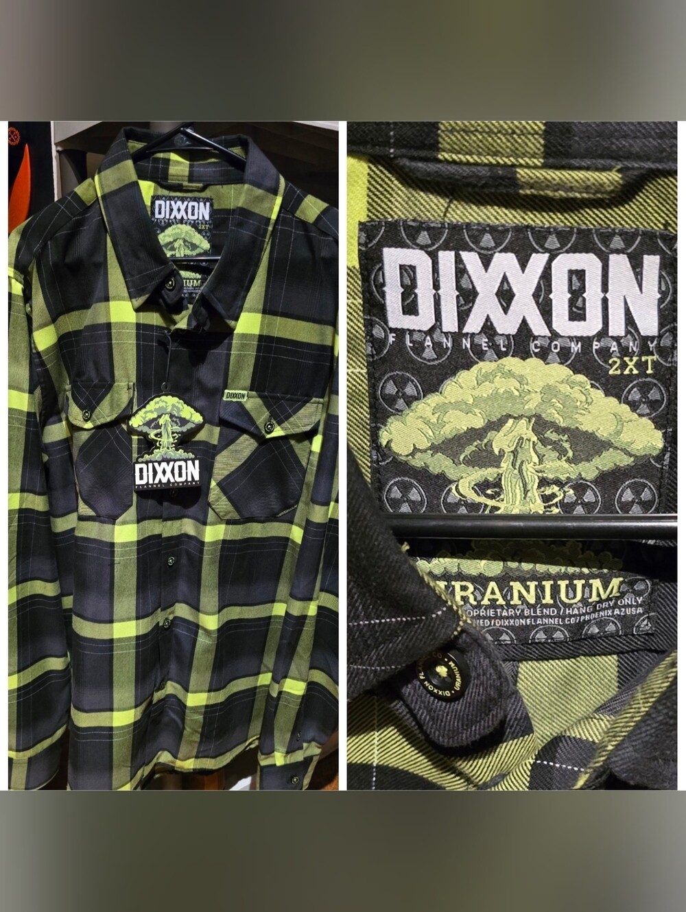 DIXXON 2XT Uranium 1.0 Black & Green Flannel Shirt With Sticker/Tag